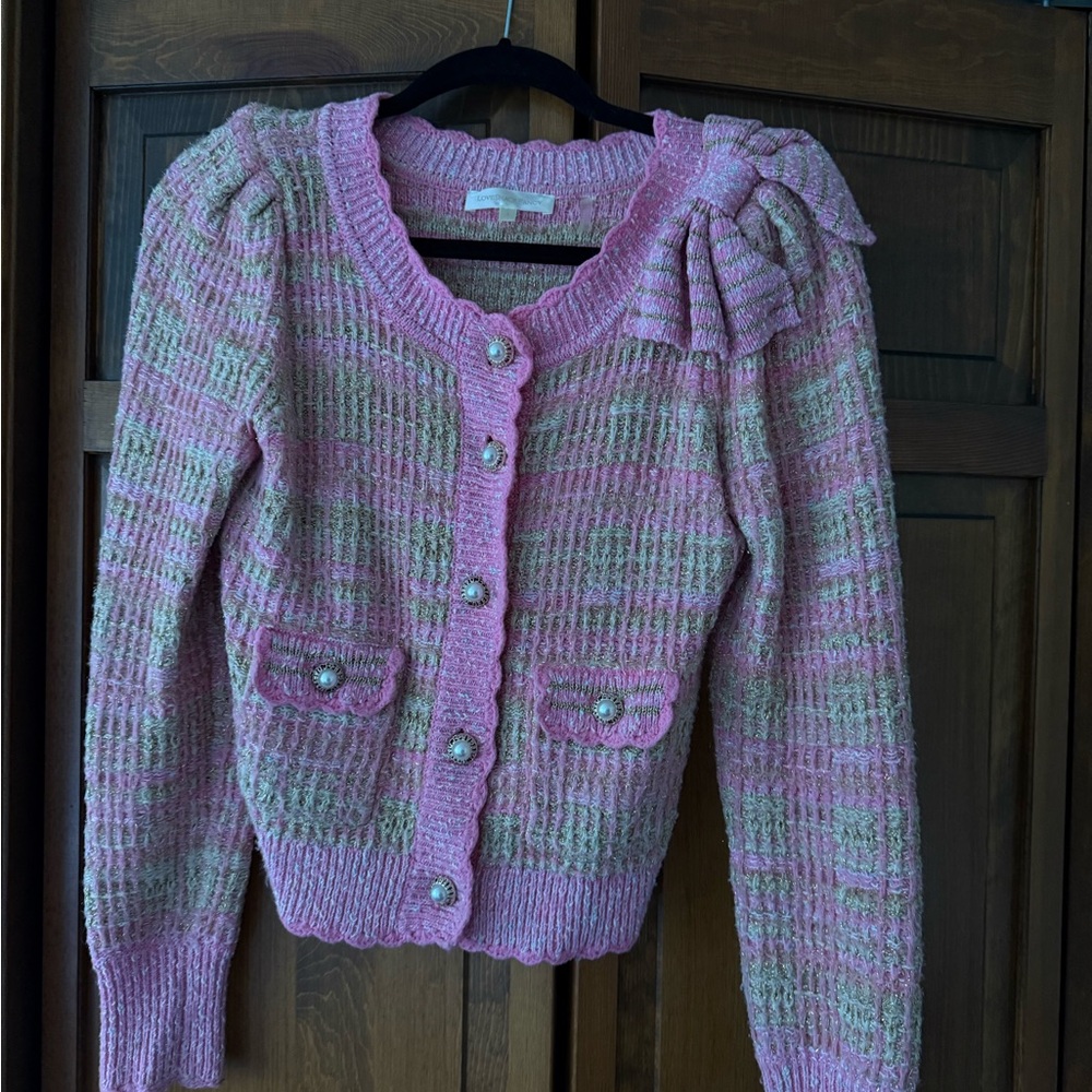 Pink Plaid Sweater with Bow Detail